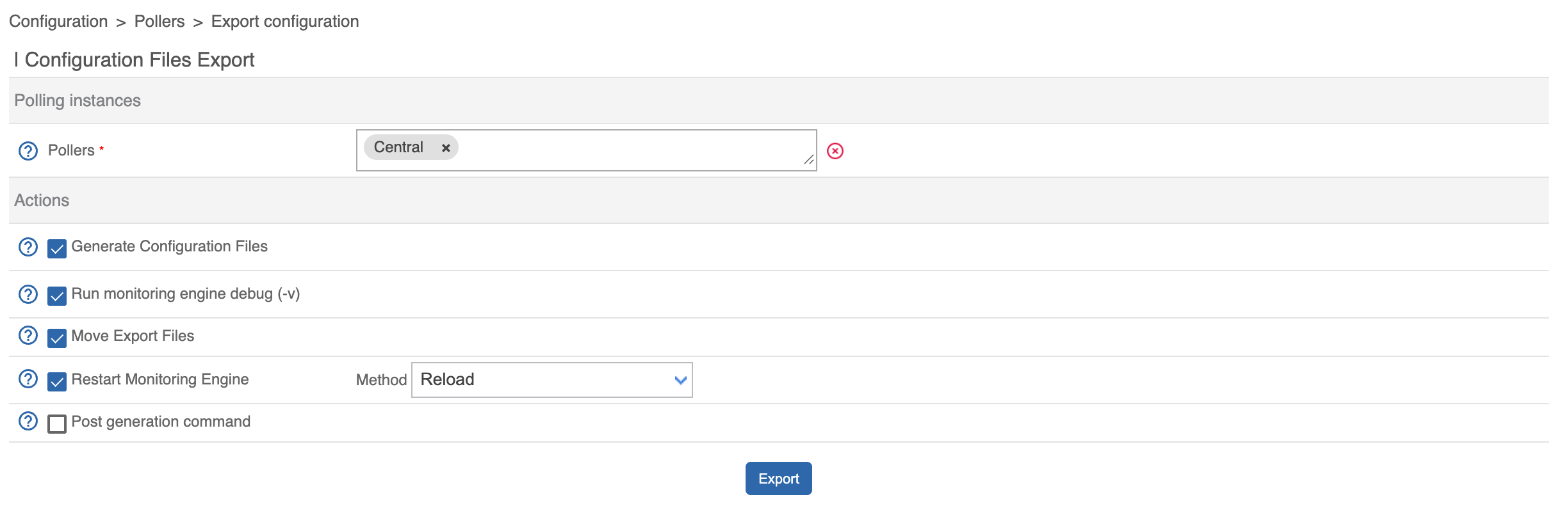 Export de la configuration